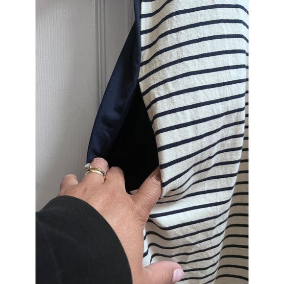 Theory Cream Blue Relaxed Fit Striped Combo Pocket Shift Shirt Dress Size Medium - Picture 8 of 12